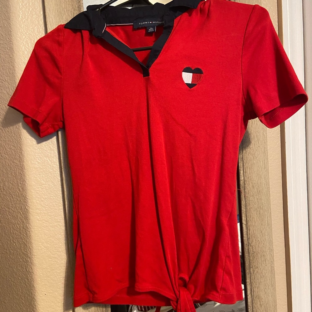 red polo with tied bottom
